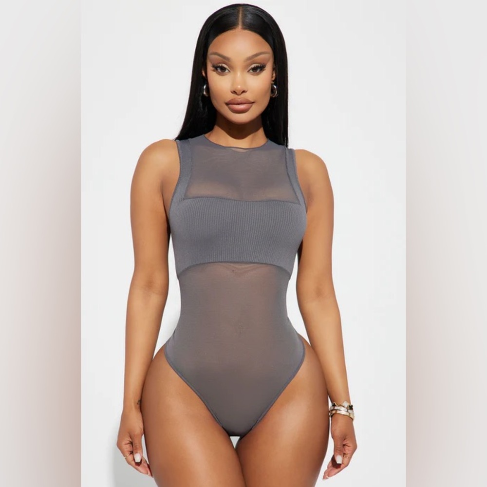 Breaking Bad Habits Sheer Bodysuit - Charcoal